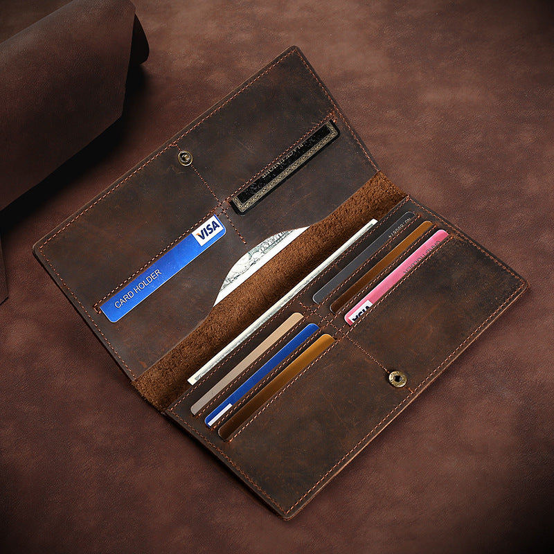 Men's Leather Long Genuine Hand-held Multiple Slots Card Holder
