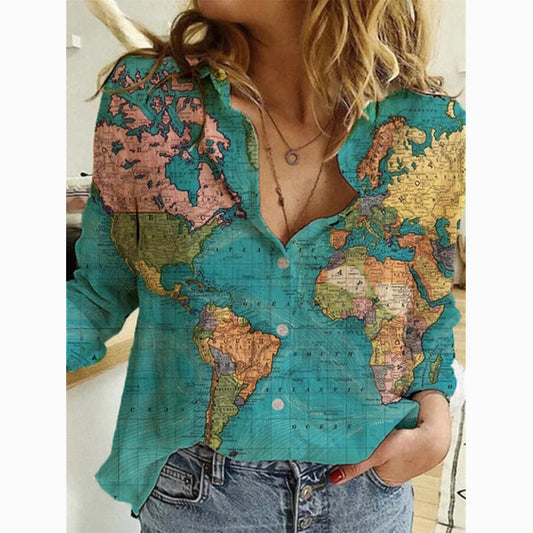 Women's Autumn Shirt Fashion Map Depicting Printed Blouses