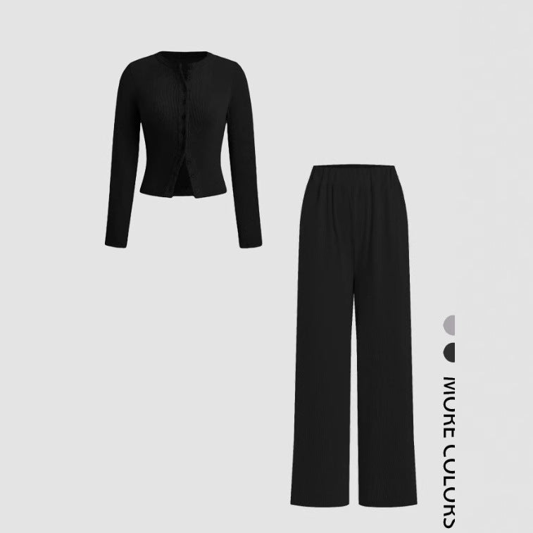 Casual Buttoned Long Sleeve Wide Leg Suits