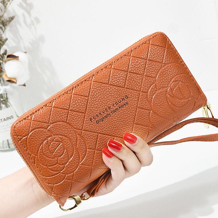 Women's Long Simple Wrist Strap Clutch Double Zipper Large Capacity Ladies Wallet