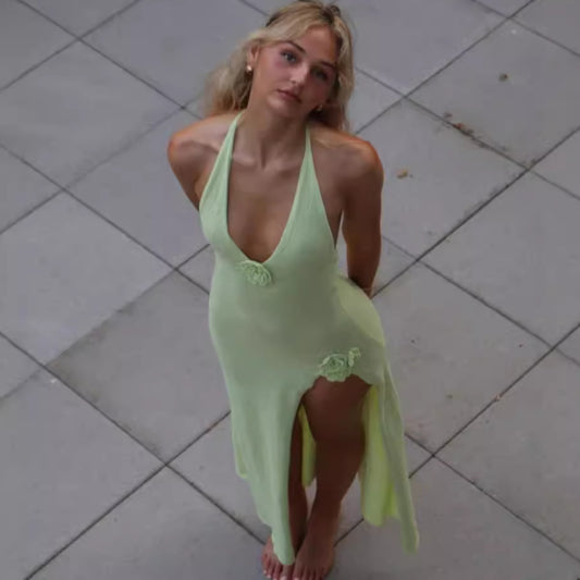 Backless Dress Sexy High Split Suspender Beauty Dresses