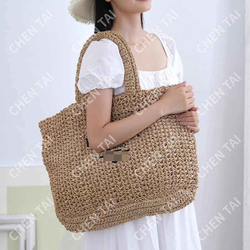 Vertical Stripes Hand-woven Letter Embroidery Fashion Woven Women's Shoulder Bag