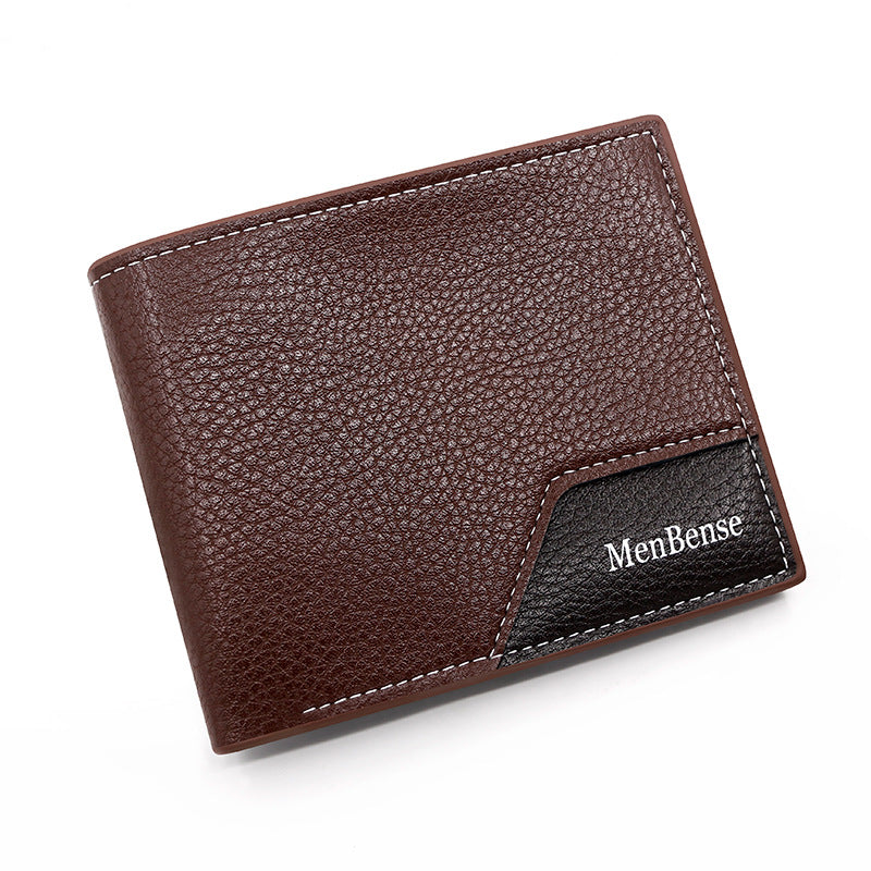 Men's Korean Style Short Lychee Pattern Stitching Large Capacity Men's Wallet