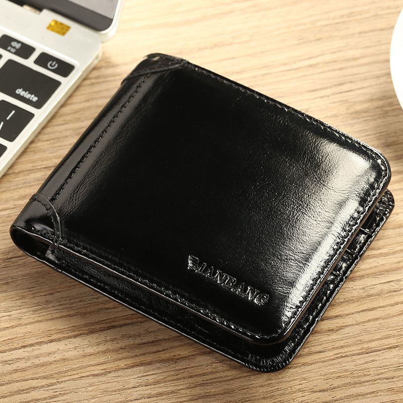 Men's Layer Cowhide Classic Short Three Fold Men's Wallets