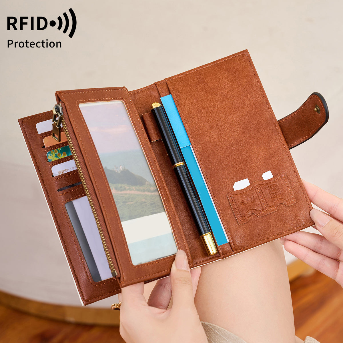 Women's Swiping Leather Multiple Slots Trifold Fashion Ladies Wallet