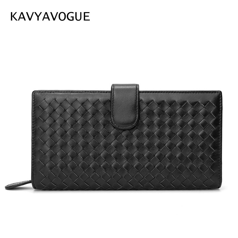Women's & Men's & Leather Woven Long Clutch Zipper Ladies Wallets