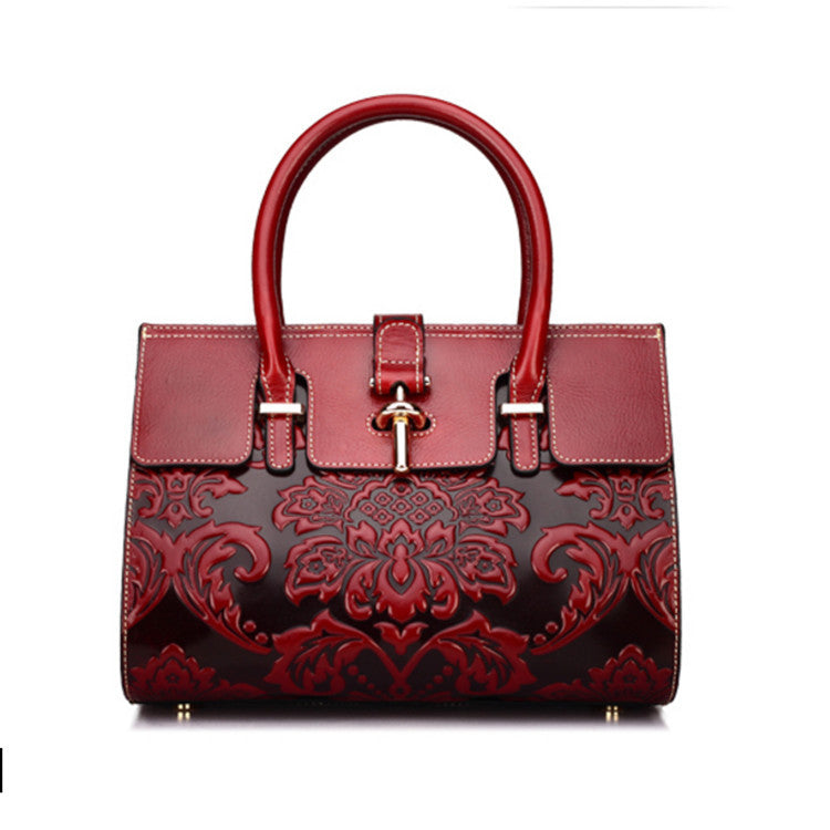 Women's Stylish Big Leather Cowhide Portable Handbags