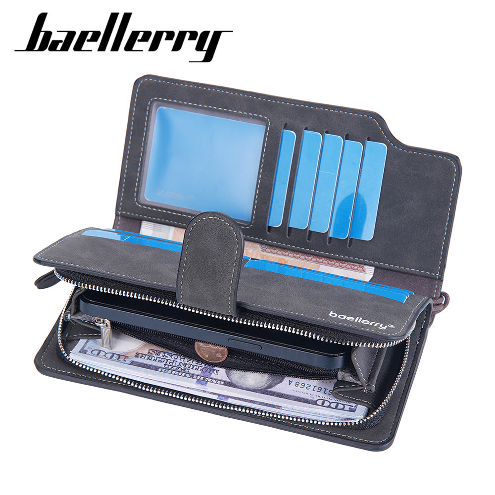Men's Long Zipper Clutch Retro Dull Polish Bags