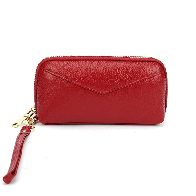 Women's Cowhide Zipper Fashionable Stitching Wire Genuine Leather Clutch Ladies Wallet