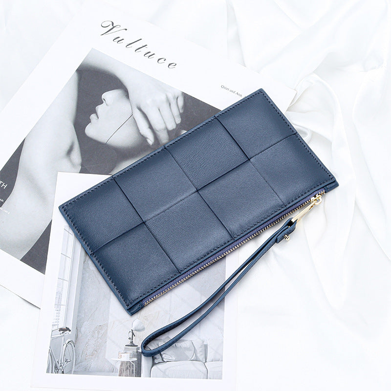 Women's Genuine Leather Hand-held Fashion Woven Long Bags