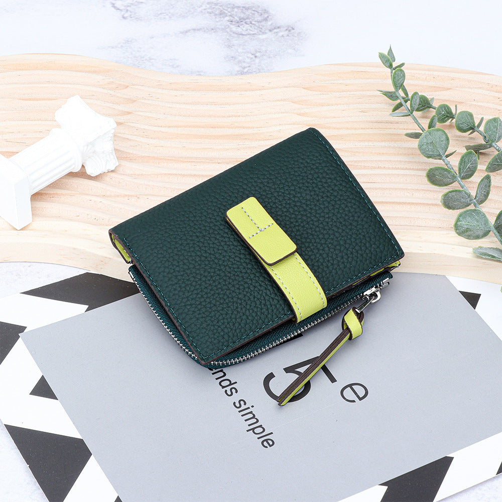 Women's Leather Contrast Color Short Fashion Fold Ladies Wallets