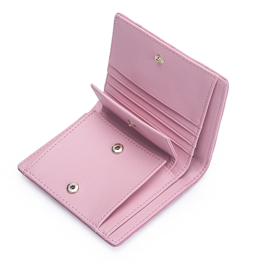 Women's Leather Short Sheepskin Diamond Style Fold Ladies Wallet