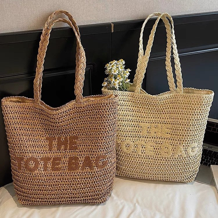 Women's Personality Embroidered Letters Woven Large Capacity Artistic Bags