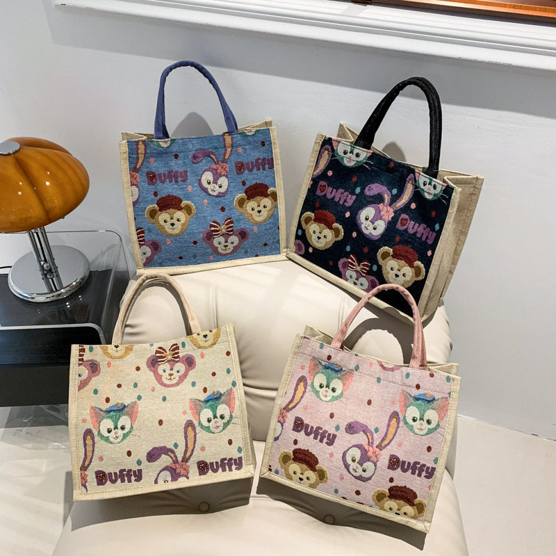 Women's Linen Fresh Cute Printed Canvas Woven Women's Handbag