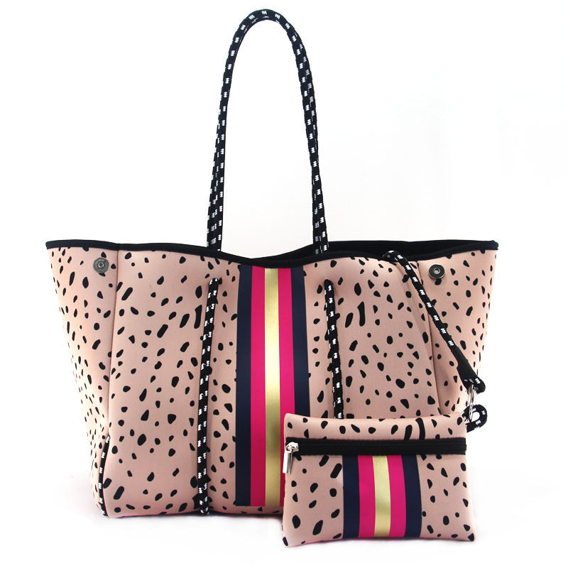 Leopard Print Printed Black Portable Beach Shoulder Bags