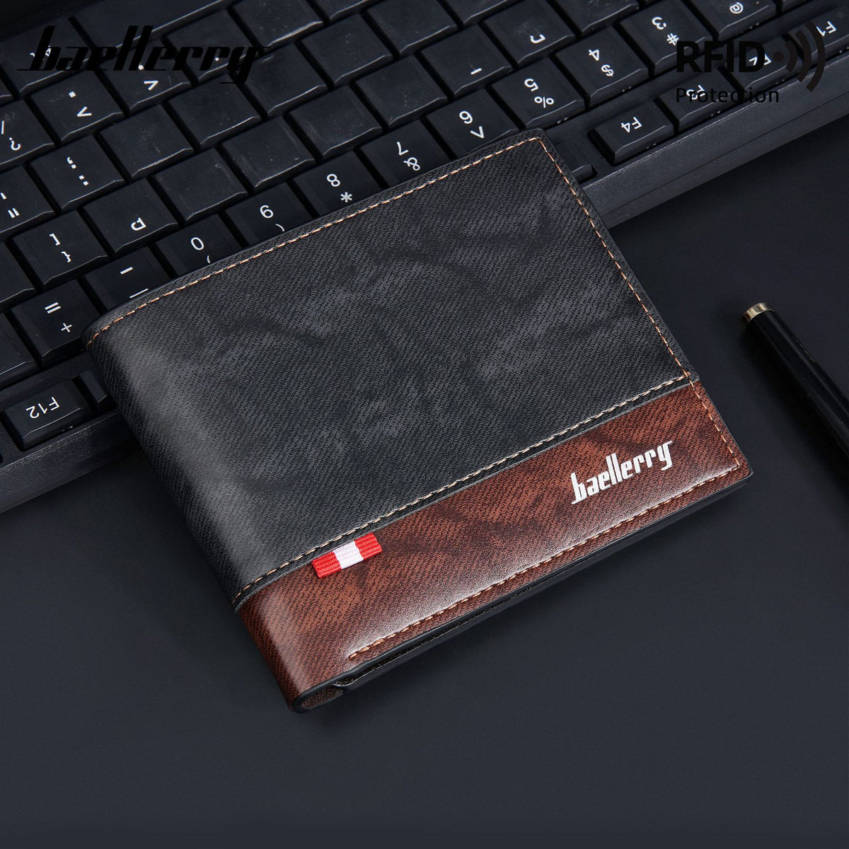 Men's Short Business Multiple Slots Open Green Contrast Men's Wallet