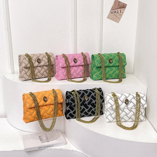 Women's Eagle Head Design Diamond Plaid Chain Bags