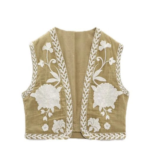 Women's Embroidered Light Blue Fashion Outer Wear Vests
