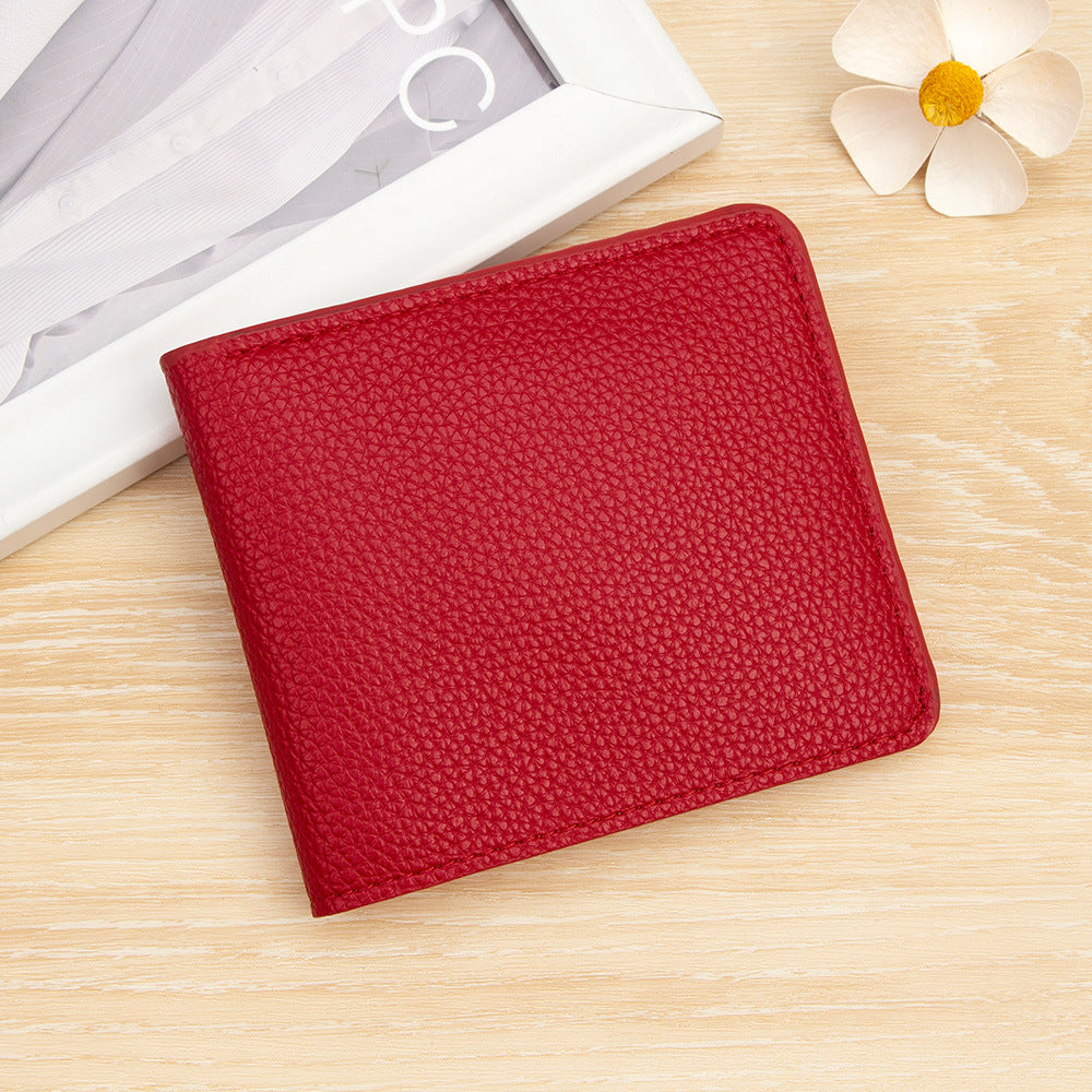 Women's Simple Short Two-fold Practical Soft Solid Color Portable Card Holder
