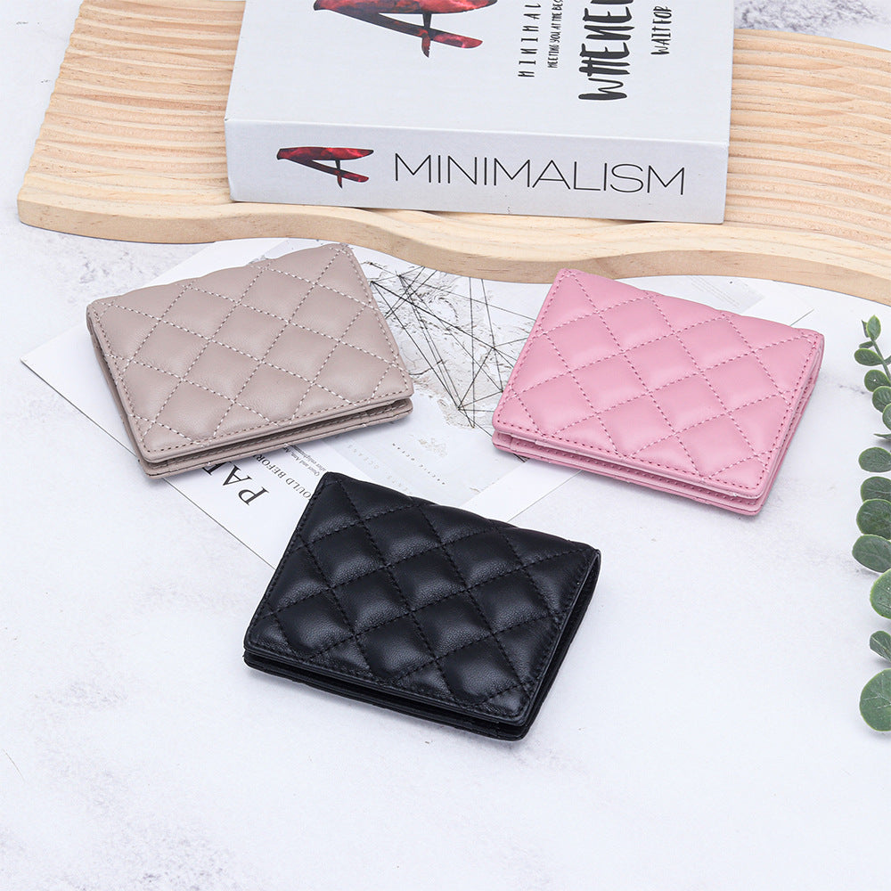 Women's Leather Short Sheepskin Diamond Style Fold Ladies Wallet
