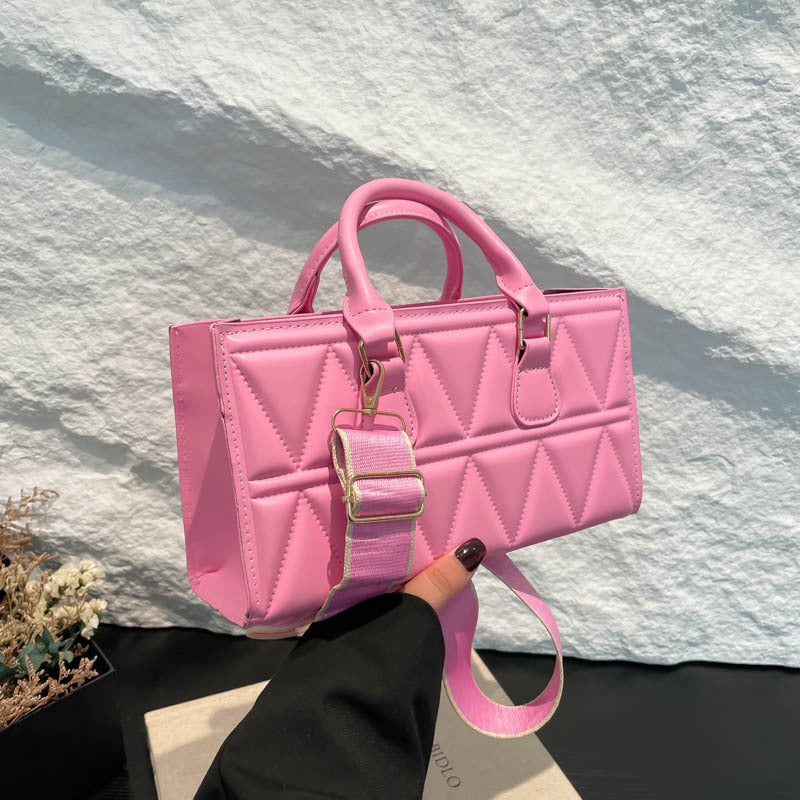 Women's Western Style Large Capacity Triangle Texture Indentation Solid Color Retro Shoulder Bags