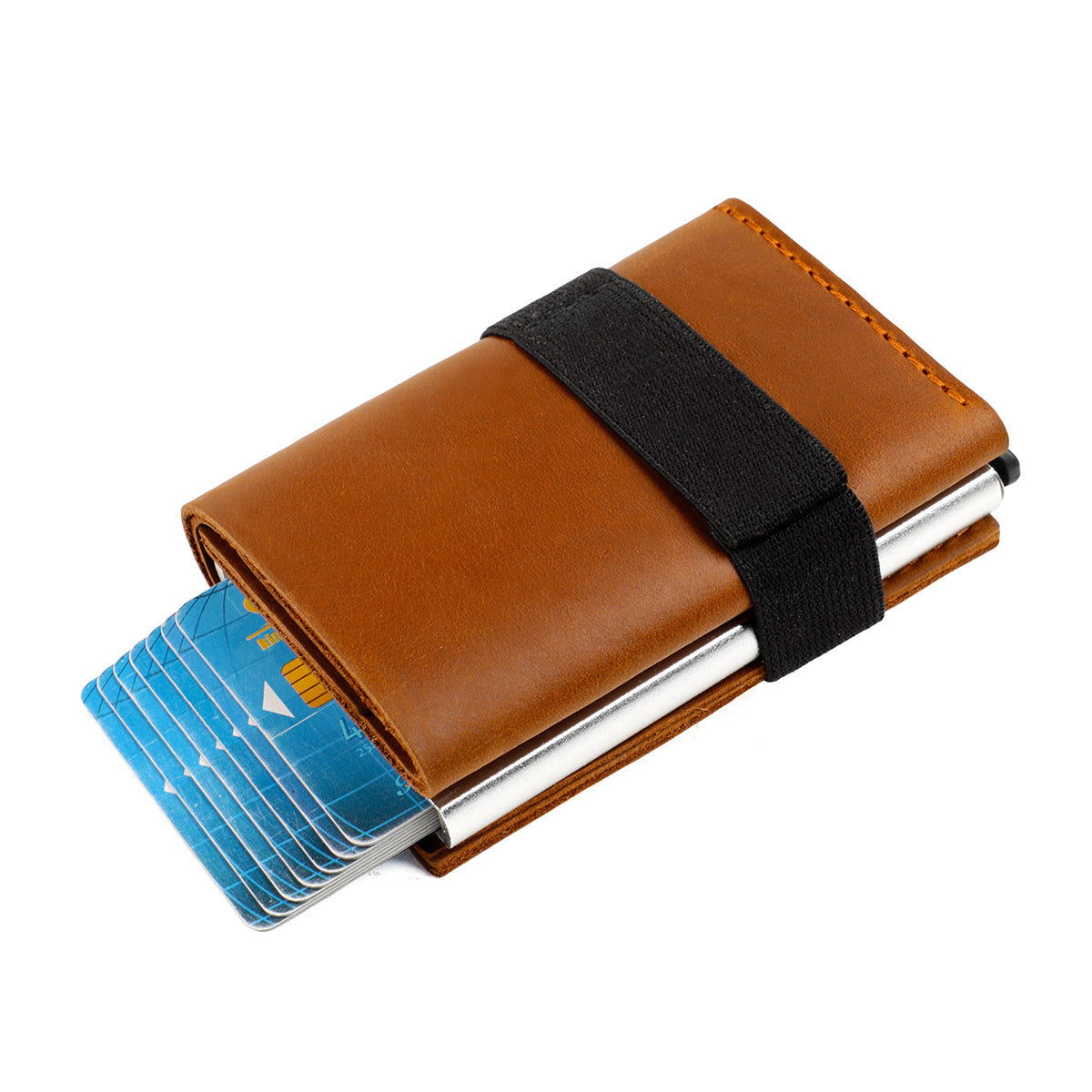 Box Elastic Band Cowhide Swiping Genuine Card Holder