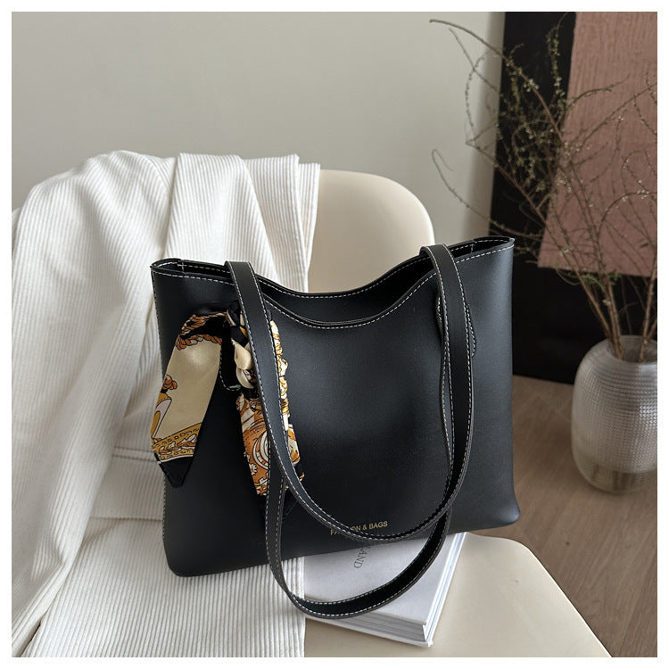 Silk Scarf Solid Color Korean Fashion Large Capacity Retro Simple Women's Shoulder Bag