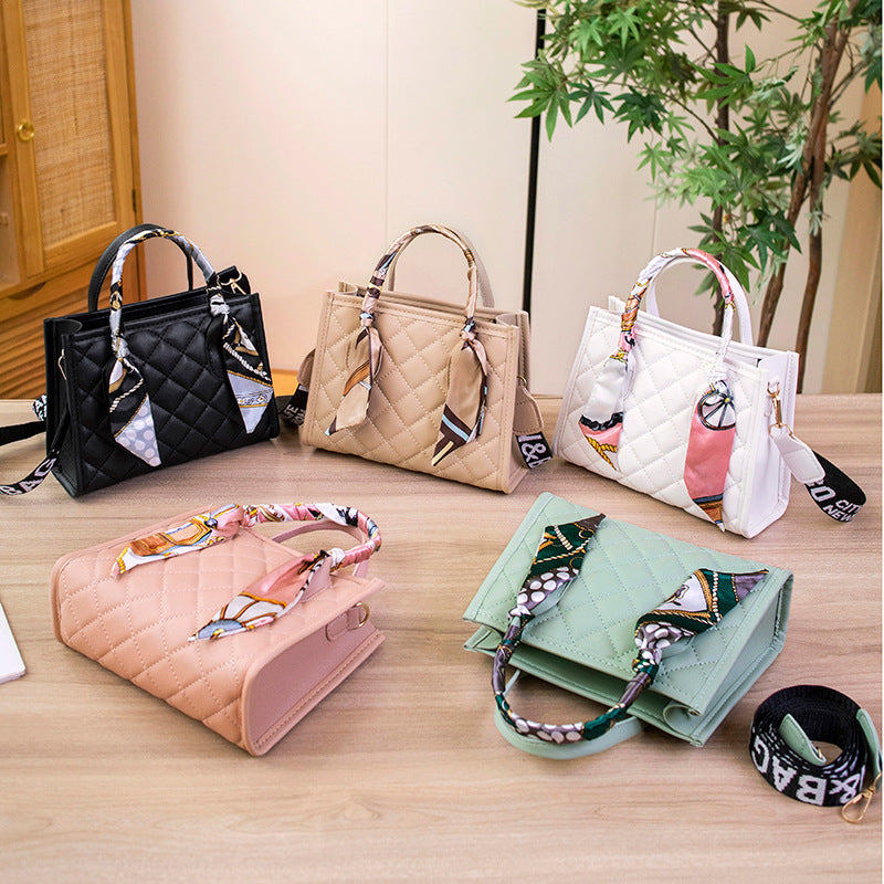 Women's Rhombus Embroidered Silk Scarf Girdle Letter Women's Messenger Bag