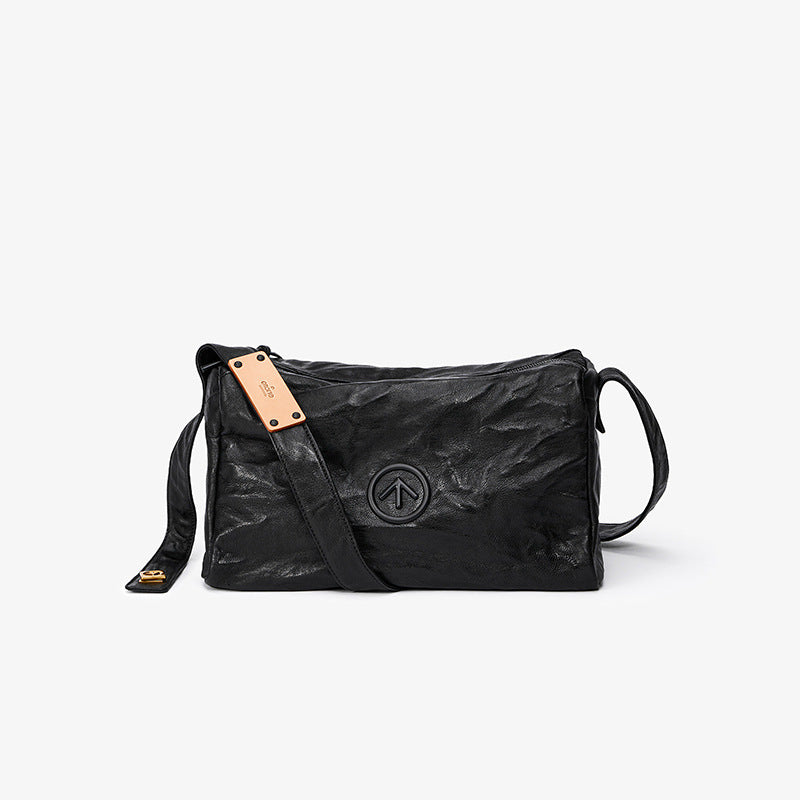 Men's Black Stone Leather Large Capacity Soft Men's Messenger Bags