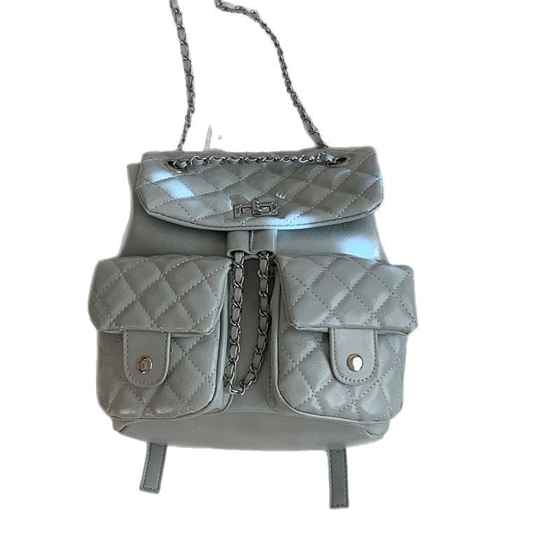 Women's Korean Version Of Style Chain Diamond Plaid Backpacks