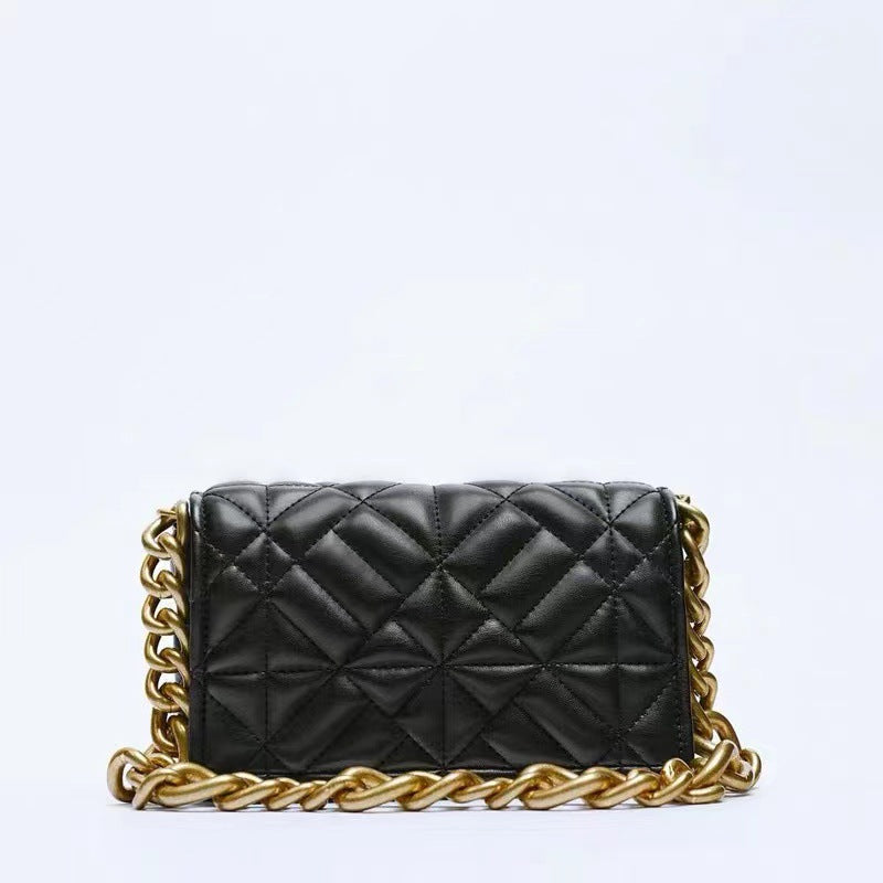 Check Thick Chain Quilted Rice Word Crossbody Bags