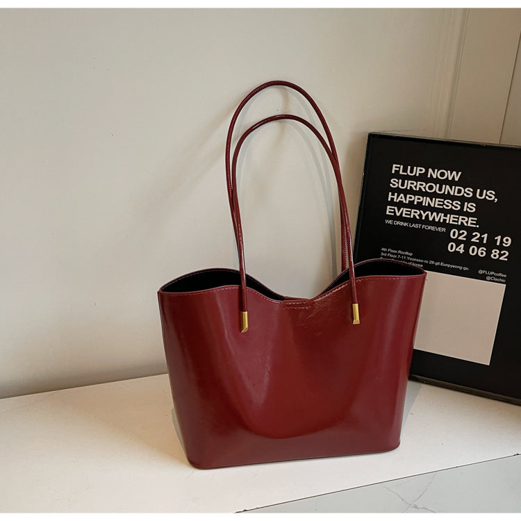 Women's Fashion Texture Solid Color Commute Minimalist Large Shoulder Bags