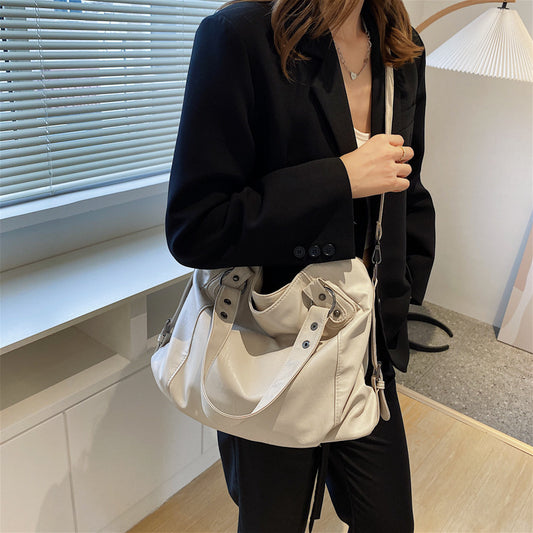 Women's Fashion Fashionable Large Simple Capacity Canvas Korean Style Commute Shoulder Bags