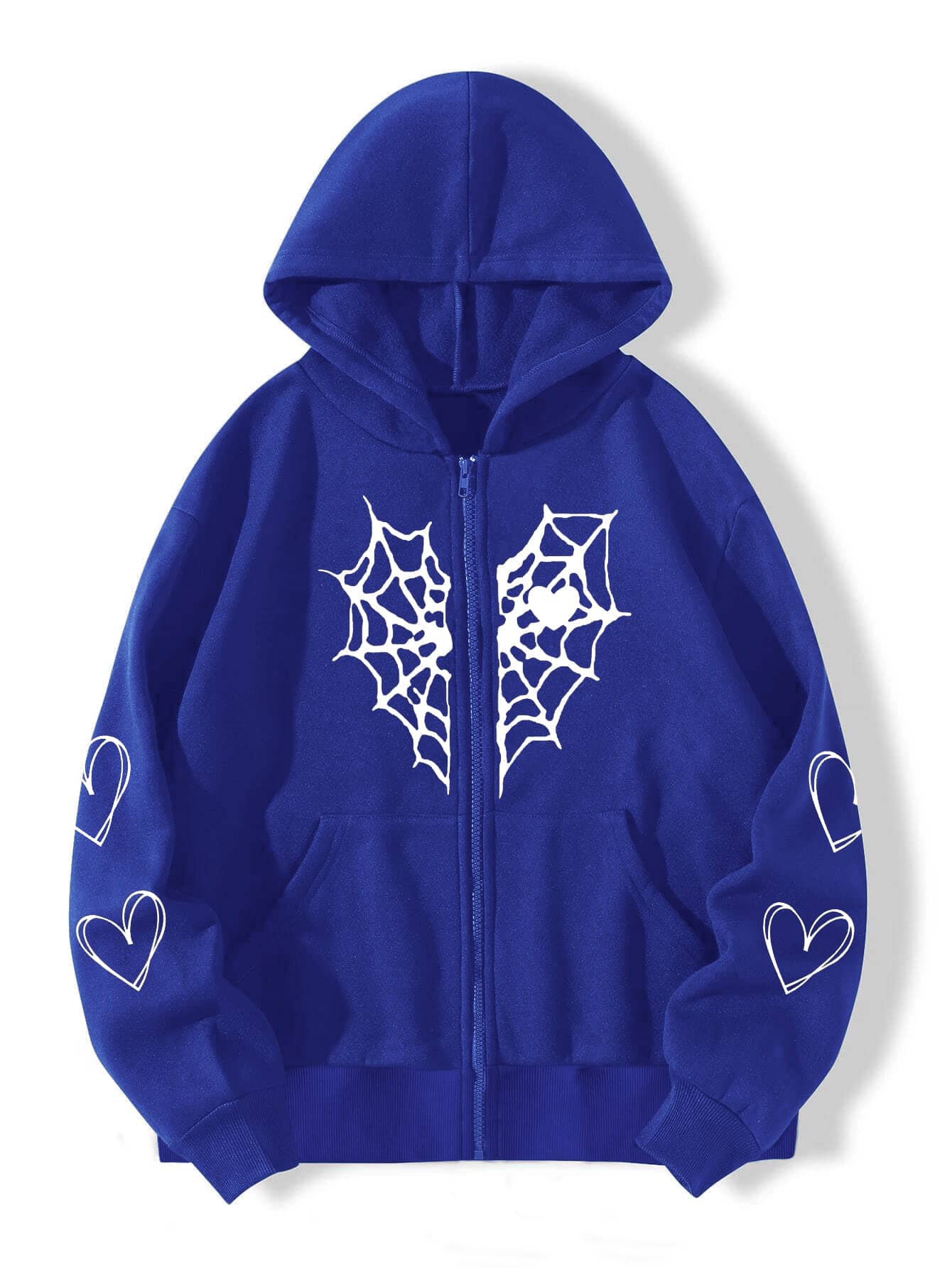 Spider Web Heart Printing Zipper Warm Sweaters