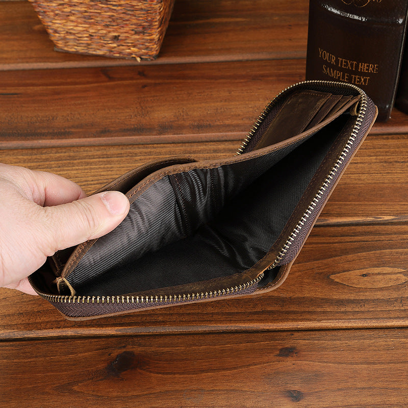 Men's Leather Crazy Horse Broken Sier Multiple Slots Bills Horizontal Storage Men's Wallets