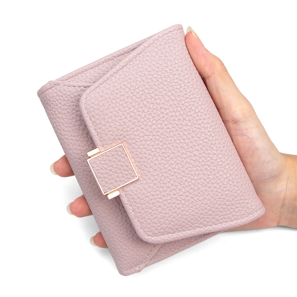 Women's Short Lychee Pattern Multiple Slots Tri Ladies Wallet