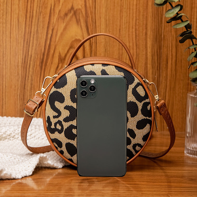 Women's Printed Contrast Color Round Korean Style Women's Shoulder Bag