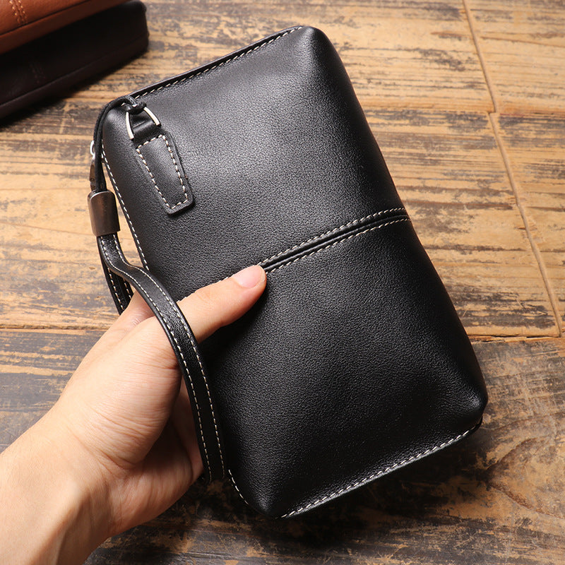 Men's Genuine Leather Clutch Soft Zip Long First Bags