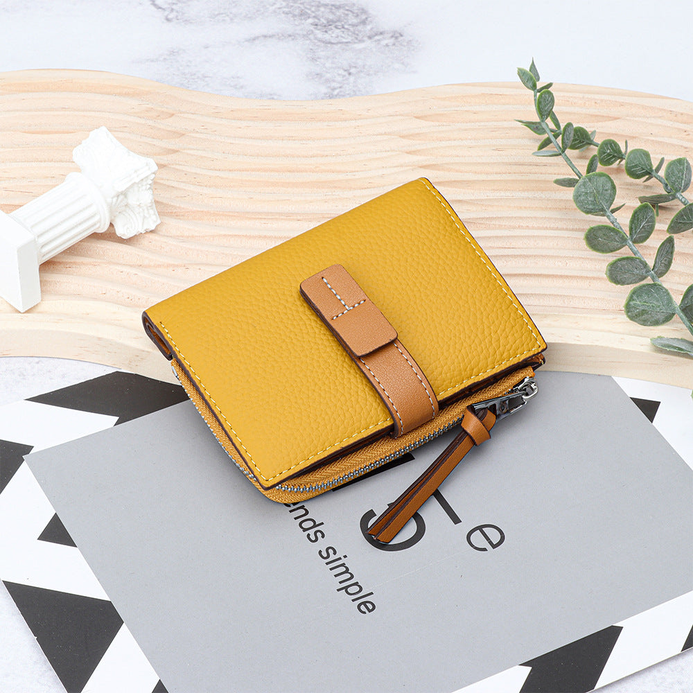 Women's Leather Contrast Color Short Fashion Fold Ladies Wallets