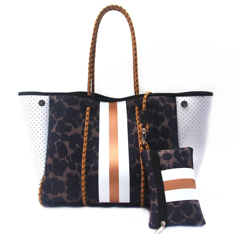 Leopard Print Printed Black Portable Beach Shoulder Bags
