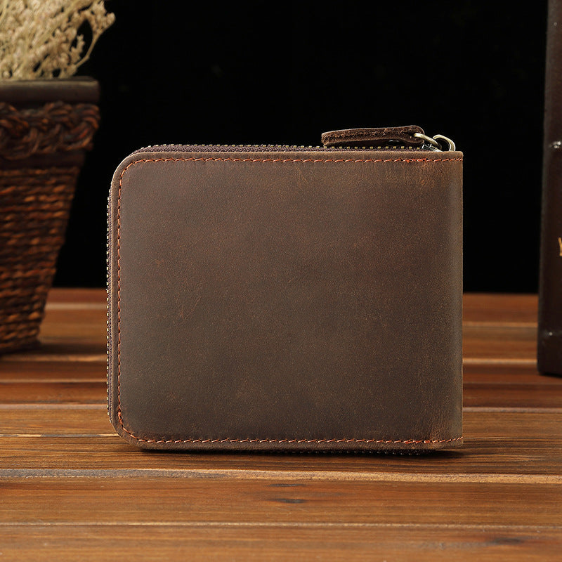 Men's Leather Crazy Horse Broken Sier Multiple Slots Bills Horizontal Storage Men's Wallets