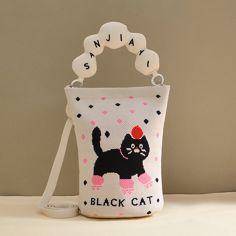 Women's Korean Style Knitted Cute Cartoon Unique Dopamine Flying Women's Handbag