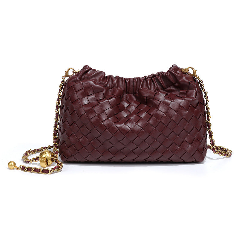 Women's Pleated Cloud Fashion Golden Ball Hand-woven Bags