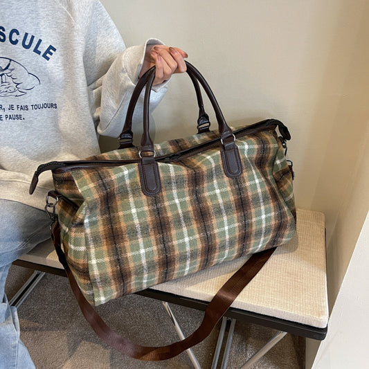 Women's Capacity Oversized Retro Plaid Fitness Short Travel Bags