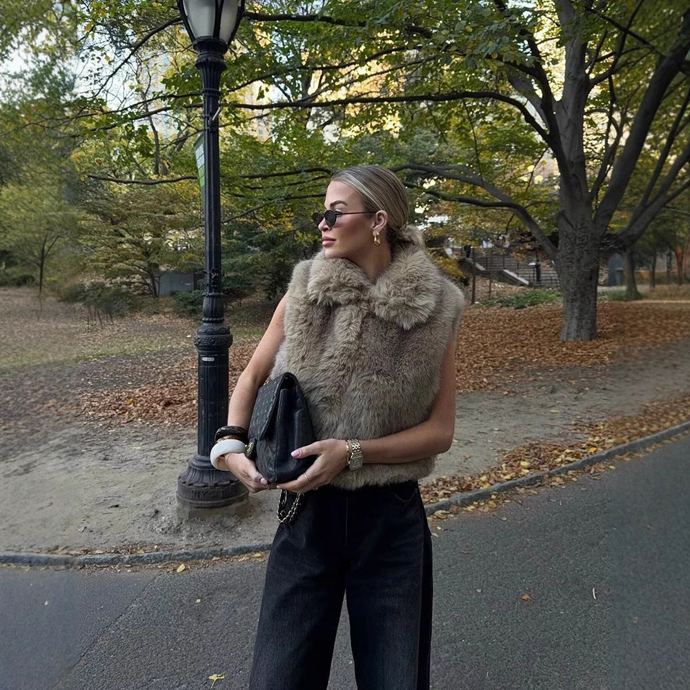 Women's Glamorous Fashion Artificial Fur Effect Vests