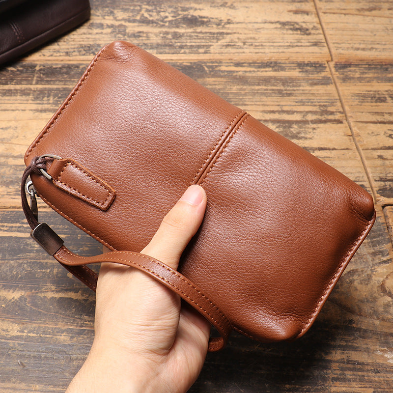 Men's Genuine Leather Clutch Soft Zip Long First Bags