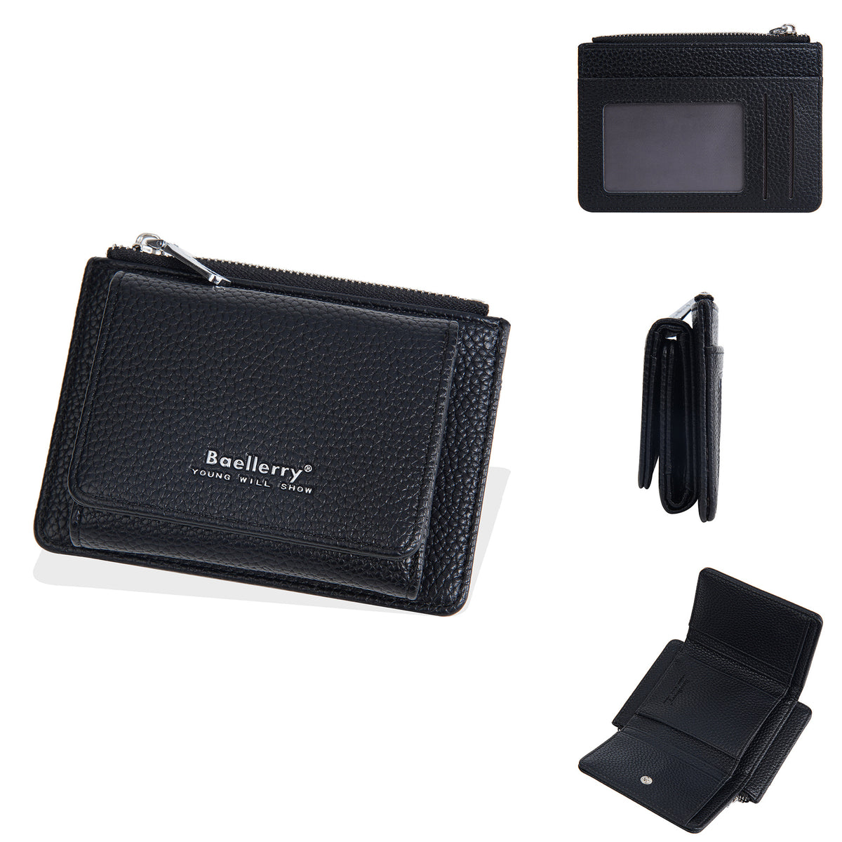 Women's High-grade Lychee Pattern Zipper Niche Tri Card Holder