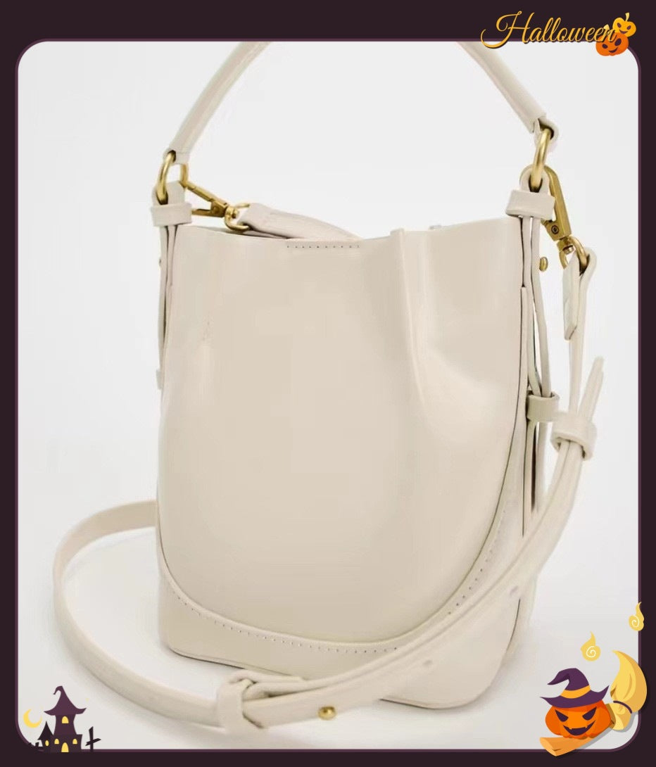 Women's Capacity Wide Strap Brown Drawstring Portable Bucket Bags