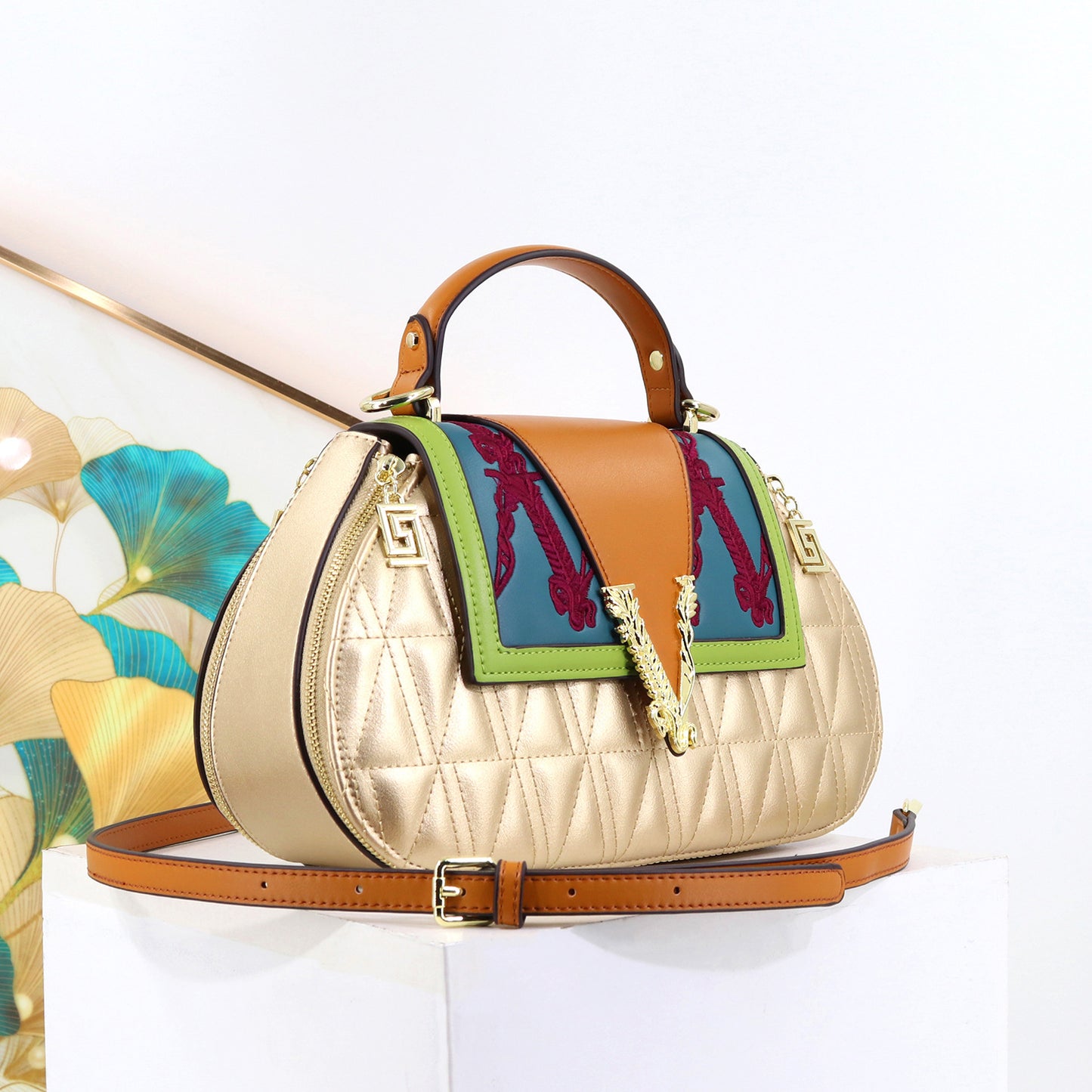 Women's Contrast Color Portable Light Luxury V Handbags