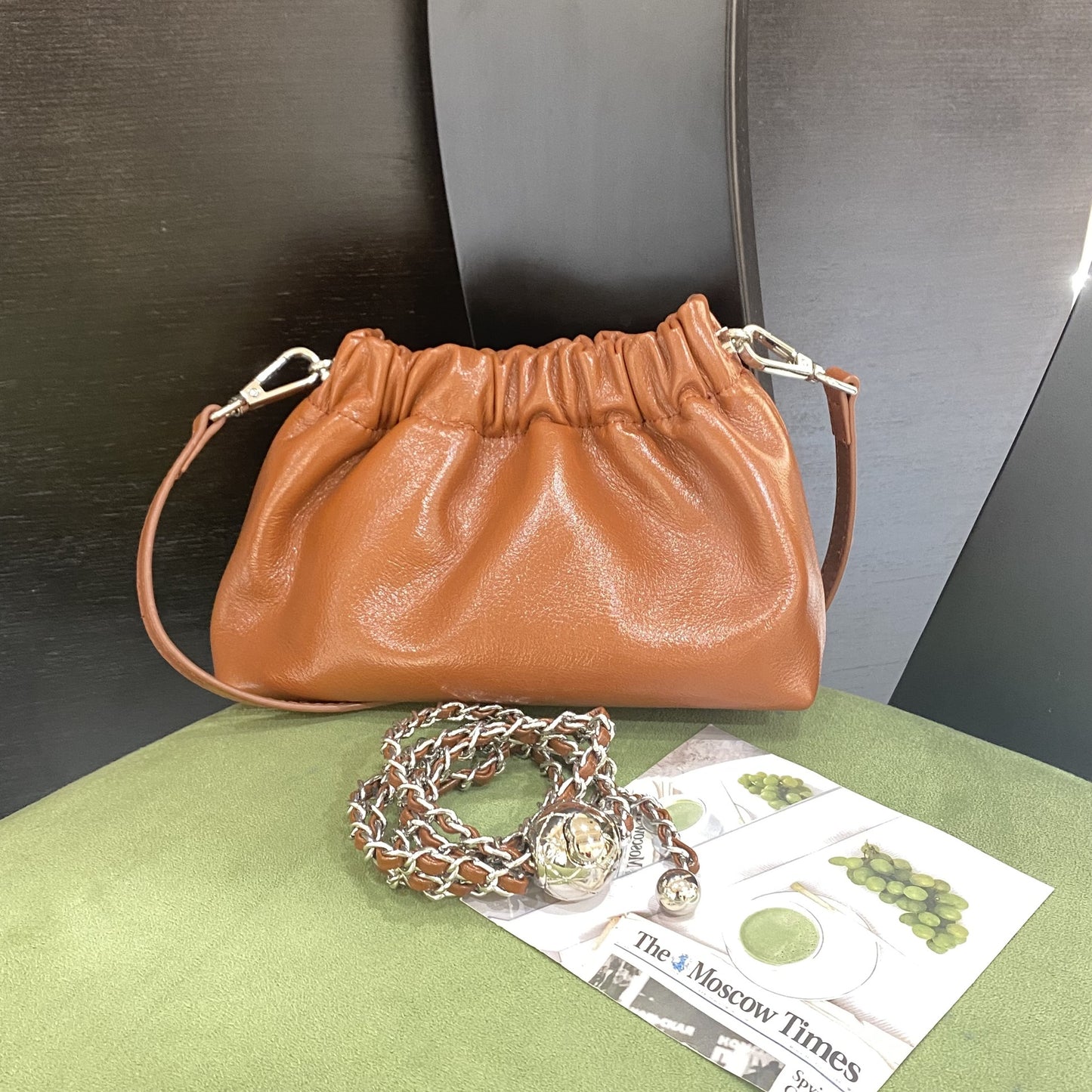 Women's Leather Folds Cloud Fashionable First Layer Shoulder Bags